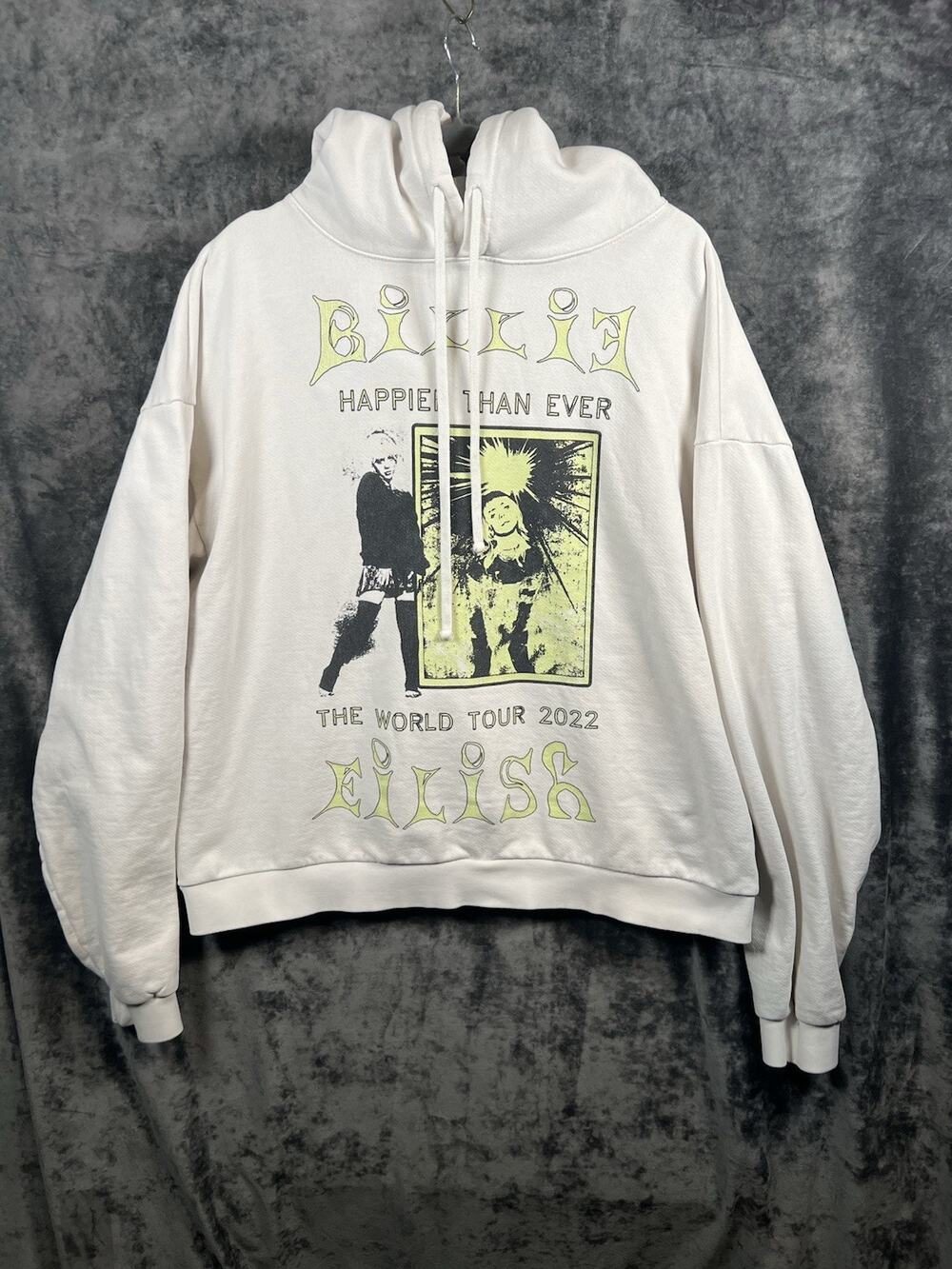 Billie Eilish Happier Than Ever World Tour 2022 Hoodie XL White Graphic Y2K